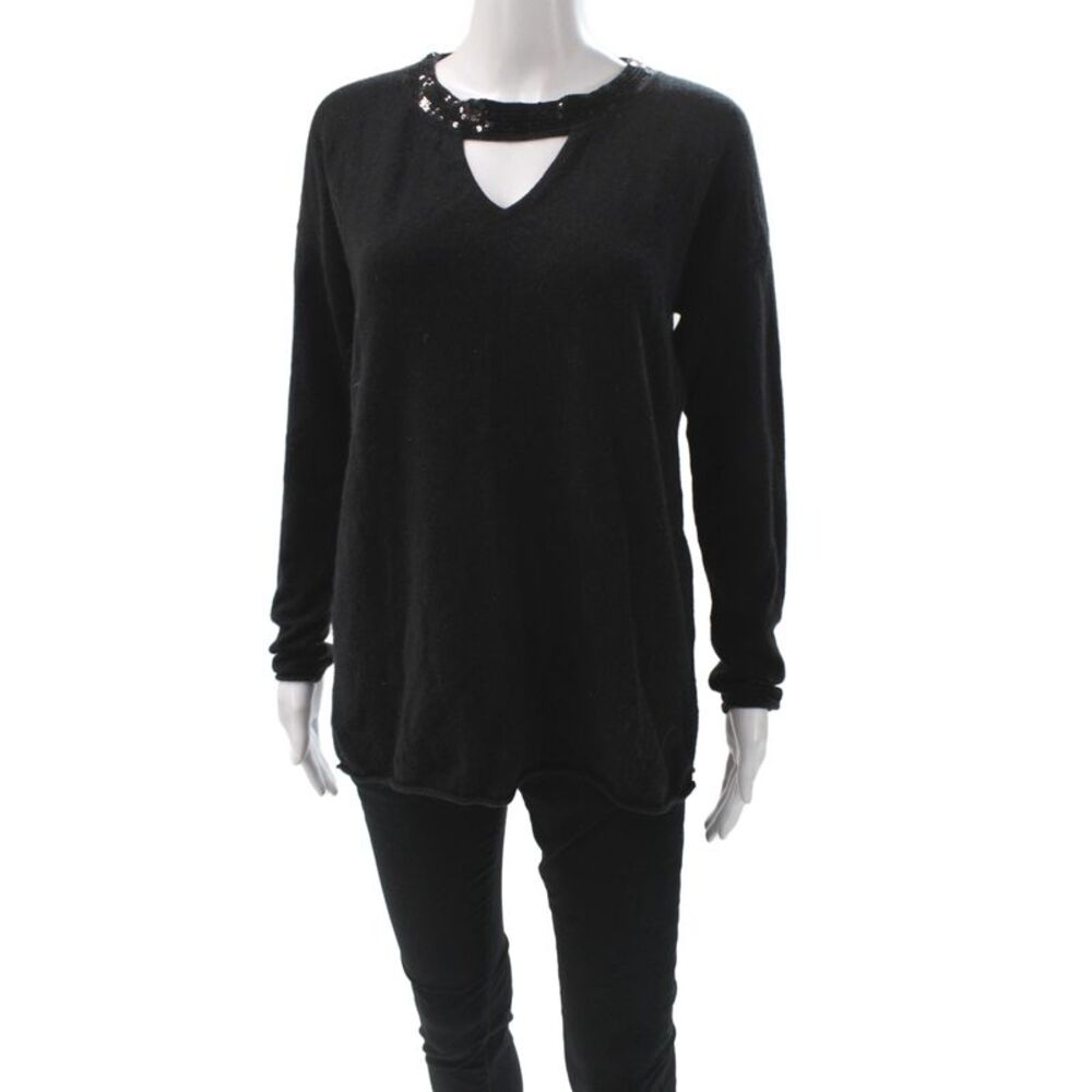 C by Bloomingdales Women Pullover V-Neck Black Cashmere Sequin Sweater Size M